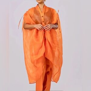 Orange Sheer Organza Cape | Bold Wedding Guest Evening